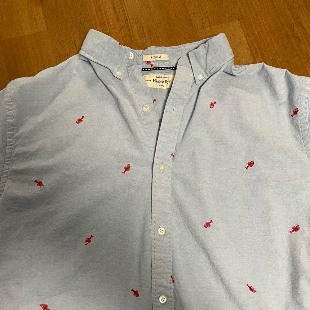 Light Blue Button Down Embroidered Lobster details